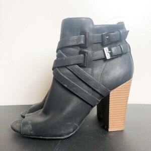 G By Guess Peep Toe Buckle Heeled Ankle Bootie 8.5